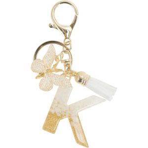 Kal-Porte-Clés, Porte-Clés Filles, Pendentif Lettre K, Porte-Clés Papillon Avec Lettres Initiales, Cadeau Porte-Clés Femme, Ton Blanc Or - Neuf