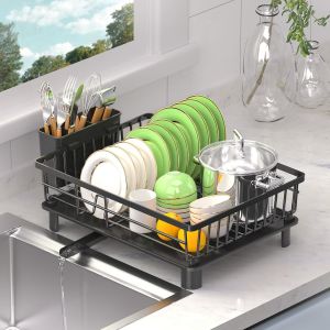 Egoutoire Vaisselle Cuisine,Grande Égouttoir À Vaisselle En Acier Inoxydable Avec Porte-Ustensiles,Egouttoir Avec Plateau D'égouttage,Drainage Automatique,Rangement Et Organisation De Cuisine - Neuf
