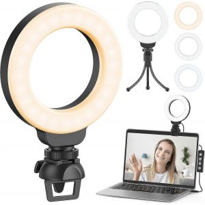Lampe annulaire avec trépied et pince,lampe de vidéoconférence 4 po,lampe annulaire pour selfie,LED - Neuf