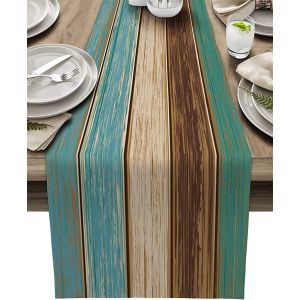 Bleu Table Runner 13 X 72 Pouces, Vert, Linge De Table Runner, Rustique, Rétro Barnwood Teal Gris En Toile De Jute Table Rectangulaire Décor Pour La Ferme De La Fête De Mariage De Vacances De Décoration De Table De Noël Coureurs - Neuf