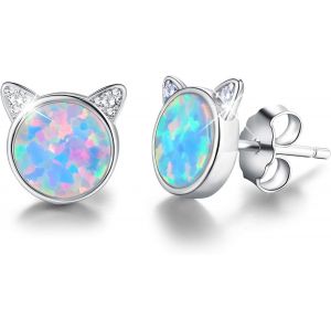 Tianyi-¿Cadeau Noel¿Bijoux Femme, Boucles D'oreilles Femme Chat Opale En Argent Plaqué Or 18 Carats Chat Mignon Avec Boucles D'oreilles En Pierre Naturelle Pour Les Filles. - Neuf