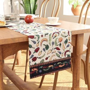 Sjzg-Chemin De Table Boho Jacquard - Piments Design # Style Vintage # Taille 32x200 Cm # Tapisserie Boh&egrave;me Tiss&eacute;e Pour Salle &Agrave; Manger 6 Seater - Lavable En Machine - Neuf