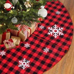Le rouge et le Noir Buffalo Plaid Jupe d'Arbre de No&euml;l avec Motif Flocon de neige, 48 Pouces &agrave; Double Couche Jupe d'Arbre de No&euml;l pour les D&eacute;corations de No&euml;l, Hiver, Nouvelle Ann&eacute;e, Fournitures de - Neuf