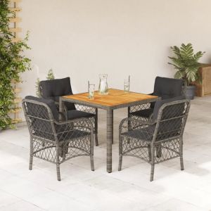Prolenta Premium - Ensemble &Agrave; Manger De Jardin 5 Pcs Coussins Gris R&eacute;sine Tress&eacute;e - Neuf