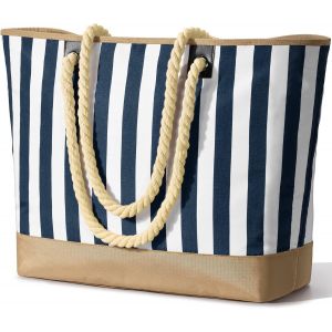 Sac De Plage Imperméable À Rayures Avec Fermeture Éclair Et Poche Anti-Humidité, Grand Sac De Plage Pour Femme[H1484] - Neuf