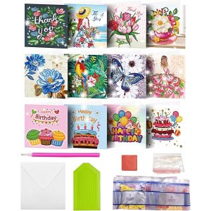 Checarzhn--No1-Lot De 12 Cartes De V?ux Diy Diamond Painting Avec Enveloppe, Peinture Diamant, Vierges, Cartes D'art Pour Anniversaire, Fête Des Mères, Noël, Anniversaire 04 Ans - Neuf