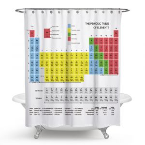Rideau de Douche 180x18 0 (Tableau Périodique) Rideaux de Douche en Tissu Polyester Épais Lavable en Machine avec Anti Moisissure et Imperméable Inclus 12 Crochets Rideau - Neuf