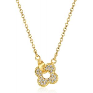 Kal-Collier En Or Argent Avec Trèfle À Quatre Feuilles Pendentif En Trèfle En Zircone Cubique Collier Pour Femme En Acier Inoxydable Plaqué Or 18 Carats Pendentif Porte-Bonheur À 4 Feuilles Bijoux - Neuf