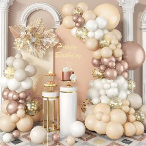 CAUC-Kit Arche Ballon Beige Or Champagne, 108 pi&egrave;ces Guirlande Ballon Beige avec Ballons Orange Tendre Beige Blanc et Or Champagne, D&eacute;coration Boho Ballons pour Anniversaire, Baby Shower, Mariage, Ba - Neuf
