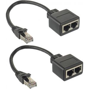 MEVRONISSHOP-Adaptateur R&eacute;partiteur RJ45 1 m&acirc;le vers 2 Femelles Ethernet C&acirc;ble Extender pour Cat5 Cat5e Cat6 Cat7(2 pi&egrave;ces) - Neuf