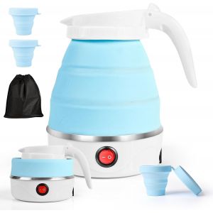 KALANKA-Bouilloire pliable 0,6 L Avec 2 gobelets pliables, Bouilloire portable de Camping, Mini Bouilloire de Voyage, Mini bouilloire électrique en silicone pour le camping, le voyage, l'extérieur (B - Neuf