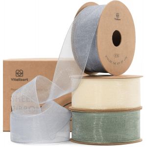 Ruban En Organza Vert & Blanc & Bleu, 2,5 Cm X 27,4 M (3 Rouleaux*9,1 M), Ruban Cadeau Large En Tissu Pour Artisanat, Emballage Cadeau, Arbre De Noël, Invitations De Mariage - Neuf