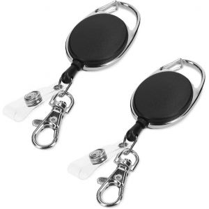 KAL-Lot 2X Porte-Clés Yoyo - Porte-Badge Enrouleur Rétractable - Clip Ceinture Mousqueton - Pour Ouvrier Infirmier Et Visiteur Salon - Noir - Neuf