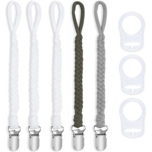 Attache Sucette B&eacute;b&eacute;,Lot De 5 Attaches-T&eacute;tines Avec Sangles En Coton Et 3 Adaptateurs Pour Sucettes,Pour B&eacute;b&eacute;s Gar&ccedil;ons Et Filles.[H101] - Neuf