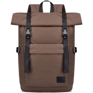 Sac À Dos Roll Top Antivol Extensible Imperméable - Cartable Adolescent, Sac D'École, Daypacks Extérieur Décontracté Pour Homme Femme - Voyage, Loisirs, Scolaire, Université - Marron - Neuf