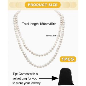 1920 Collier De Perles,Long Collier En Perles D'imitation Tendance De Style Collier Long De Fausses Perles Pour Mariage Fian&ccedil;ailles 150 Cm,Collier Des Perles Blanc,Collier[Col9220696] - Neuf