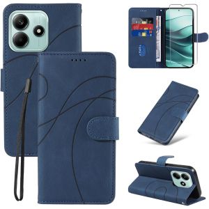 CAUC-Coque pour Xiaomi Redmi Note 14 5G avec 1 Pi&egrave;ces Verre Tremp&eacute; Protection, Premium PU Cuir Multifonction Magn&eacute;tique Portefeuille &agrave; Rabat Flip Housse &Eacute;tui pour Xiaomi Redmi Note 14 5G - Bleu - Neuf
