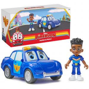 Disney Junior Firebuds, Jayden et Piston, figurine articul&eacute;e et v&eacute;hicule de police avec mouvement des yeux interactif, jouets pour filles et gar&ccedil;ons &agrave; partir de 3 ans - Neuf