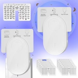 Anti Moucherons Interieur,2Pcs Lampe Anti Moustique Plug in avec Coussin Adhésif,Tueur de Attrape Moucheron avec 12 Plaques Glu Rechange Pour Mouches à Fruits Moustiques.[X61] - Neuf