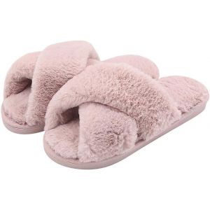 Kalanka-Pantoufle Femme Chausson Peluche Chaud Slippers Claquette Fourrure Sandal Bout Ouvert Accueil Chaussures - Neuf