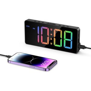 KAL-Réveil Numérique Pour Chambre À Coucher, Alimentation Usb/Piles, 3 Niveaux De Volume, 4 Modes D'Alarme, Réglage De La Luminosité, Dst Pour Enfants - Neuf