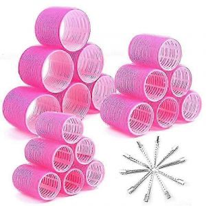 Rouleaux À Cheveux Avec Clips Rouleaux Auto-Agrippants Pour Le Volume Des Cheveux L Rouleaux Pour Les Cheveux (28pcs,Rose + Argent) - Neuf