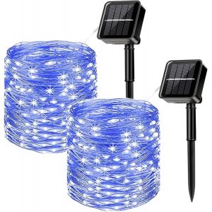 Kal-2pcs Guirlandes Lumineuses Solaires Pour L`Extérieur, 7m / 23ft 50 Leds Guirlandes Lumineuses Étanches 8 Modes Guirlandes Lumineuses Solaires (Bleu) - Neuf