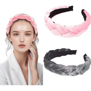 Kal-2 Pièces Serre Tete Femme, Bandeaux Rembourrés En Velours Pour Femme, Serre Tête Tressé En Velours Cheveux Large Femme Headband, Headband Vintage, Serre Tete Fille, Bandeau Cheveux Femme (B) - Neuf