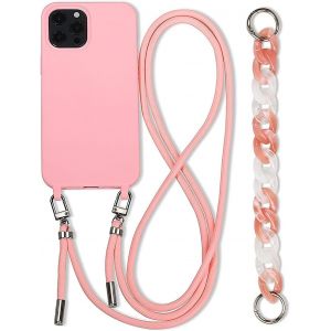 Kal-Coque Pour Iphone 14 Pro Avec Cordon De Collier 6.1 Zoll Bracelet Lanyard Coque En Silicone Etui Tpu Anti-Chute Housse 14 Pro Souple Mince Antichoc Réglable Case Pour Iphone 14 Pro-Rose - Neuf