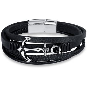 Kal-Mode Bracelets Tressé En Cuir Multicouche Pour Homme Garçons Vintage Bracelet Ancre En Acier Inoxydable Pour Adolescents - Neuf