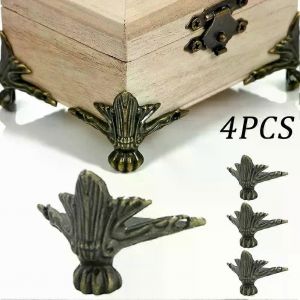 4Pcs / Set Antique Bois Boîte Pieds Jambe Coin Protecteur Triangle Rotin Sculpté Support Décoratif Pour Meubles Quincaillerie - Neuf
