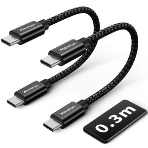 TRAHOO-Cable USB C vers USB C Court 0.3M 2Pack, PD 60W R&eacute;sistant Cable Chargeur pour iPhone 16 16 Pro 15 15 Plus 15 Pro-Max, Galaxy S24 S23 Ultra A15 A35 A55 A05s A25 etc - Neuf