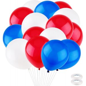 CAUC-Ballons Bleu Blanc Rouge Ballons Latex Ballon Anniversaire Gonflable Bleu avec ruban Ballon Helium pour Garcon C&eacute;l&eacute;brations Mariage Deco de F&ecirc;te Birthday Bapteme D&eacute;coration (12 Pouces 30 Pi&egrave;ces) - Neuf