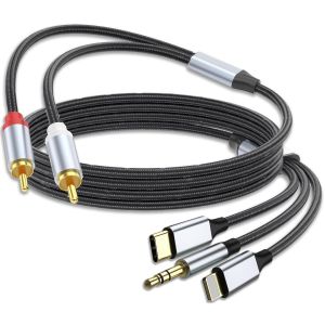 MEVRONISSHOP-C&acirc;ble RCA pour t&eacute;l&eacute;phone, adaptateur &agrave; 2RCA/jack 3,5/USB-C, convient pour iPhone, tablette, PC, amplificateur - Neuf