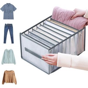 Organisateur de tiroir, des Pantalons Épais Boîte de Rangement avec Poignée Pliable et Lavable Tiroir Diviseurs pour les Vêtements et T-Shirt (Gris, 9 Compartiments) - Neuf