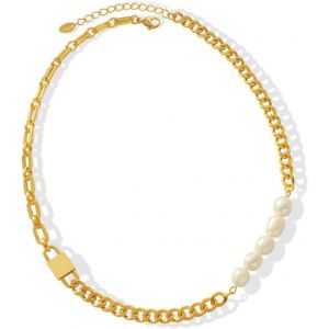 Kal-Collier Perle Cubain Chaîne Femmes Homme Plaqué Or Argent Acier Inoxydable Cadeaux De Bijoux 40cm - Neuf