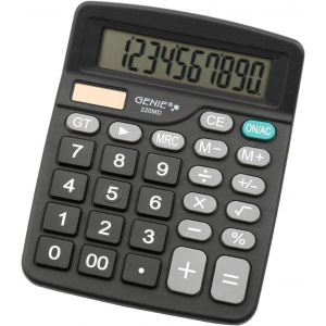 Calculatrice de bureau 220 MD,10 chiffres,double alimentation (solaire et batterie),1 pi&egrave;ce,design compact,noir - Neuf
