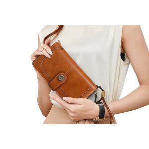 Portefeuille avec protection RFID et pince &agrave; billets, en cuir PU marron, design compact pour hommes et femmes. - Neuf