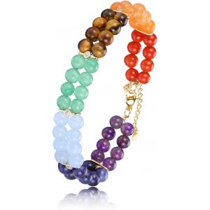 Ytseazn-Cadeau Fête Des Mères Maman Bracelet Chakra En Pierre Naturelle Bracelet Perle Double Rang 7 Chakra Reiki Ensemble De Deux Bracelets Avec Accessoires Cadeau Braclet Femme Fille - Neuf