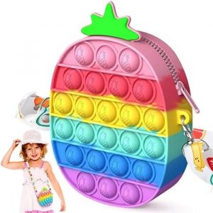 Pop Sac, Pop Bublle It Sac Femme,Fidget Toy Portefeuille Sac à Main, 2 en 1 Popit Fijets Toys Sac ceinture arc-en-ciel (Ananas) - Neuf