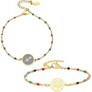 Eryi-2 Bracelets: Zodiaque Et Arbre De Vie, Parure Bijoux Femme En Acier Inoxydable, Multicolore - Idée Cadeau - Neuf