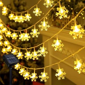 KAL-Guirlande Lumineuse Exterieur Solaire, Flocon De Neige Solaire 12M 8 Modes 100 Leds Étanche Solaire Fairy Lights Pour Mariage Jardin Fête De Noël Décorations De Vacances - Neuf