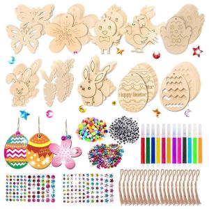 60Pcs Pâques Enfants Artisanat Ornements En Bois Pour Enfant Carte De La Saint-Valentin - Neuf