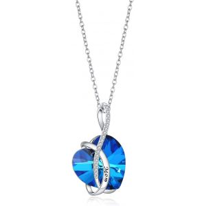 Kal-Collier Femme Coeur D'amour Cristal De Swarovski Pendentif En Argent 925 Avec Zircon Bijoux Fantaisie GravéU201cmomU201davec Chaîne De 17.7" - Cadeaux Pour Maman(Argent Bleu) - Neuf