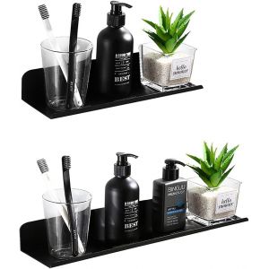 &Eacute;tag&egrave;re Salle de Bain Sans Percage, 2 Pi&egrave;ces Panier de Douche Auto-adh&eacute;sif en Aluminium Pour Salle de Bain, Cuisine, Noir, Longueur 30/40 cm - Neuf