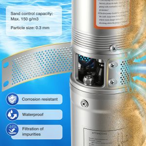 Pompe submersible pour puits profonds, 370W, 4.000l/h Pompe de puits, T&ecirc;te Maximale 34m, cordon de 20m, acier inoxydable Pompe Immerg&eacute;e - Neuf