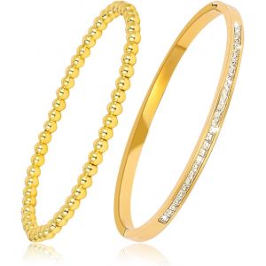 Eryi-Bracelet Acier Inoxydable Femme Argent/Or/Or Rose Fin Avec Strass 4mm En Perles D'or Jeu De Bracelets - Neuf