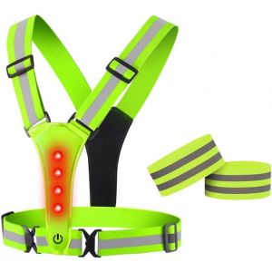 Gilet Reflechissant Vélo Led,Gilet Réfléchissant Running,Led Running Vest Gilet,Gilet De Course À Led Gilet Réfléchissant,Avec 2 Bracelet Réfléchissant,Pour Jogging,Randonnée,Vélo La Nui - Neuf