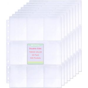 Mdy-540 Pochettes Pour Cartes À Collectionner, Double Face 9 Pochettes, Feuilles De Cartes Ultra Transparentes 11 Trous Pour Classeur À Anneaux 2/3/4, Pochettes Pour Cartes De Jeu, Cartes De Football - Neuf