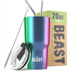 Beast Mug Isotherme Cafe - 550ml I Argenté I Acier Inoxydable I , Tasses Isothermes I 2 Pailles Et Brosse Nettoyage I Thermos Cafés De Voyage Double Paroi I Café Chaud Ou Glacé - Neuf